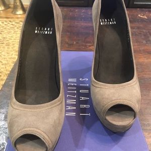 Stuart Weitzman Brown Suede Peep toe Pumps